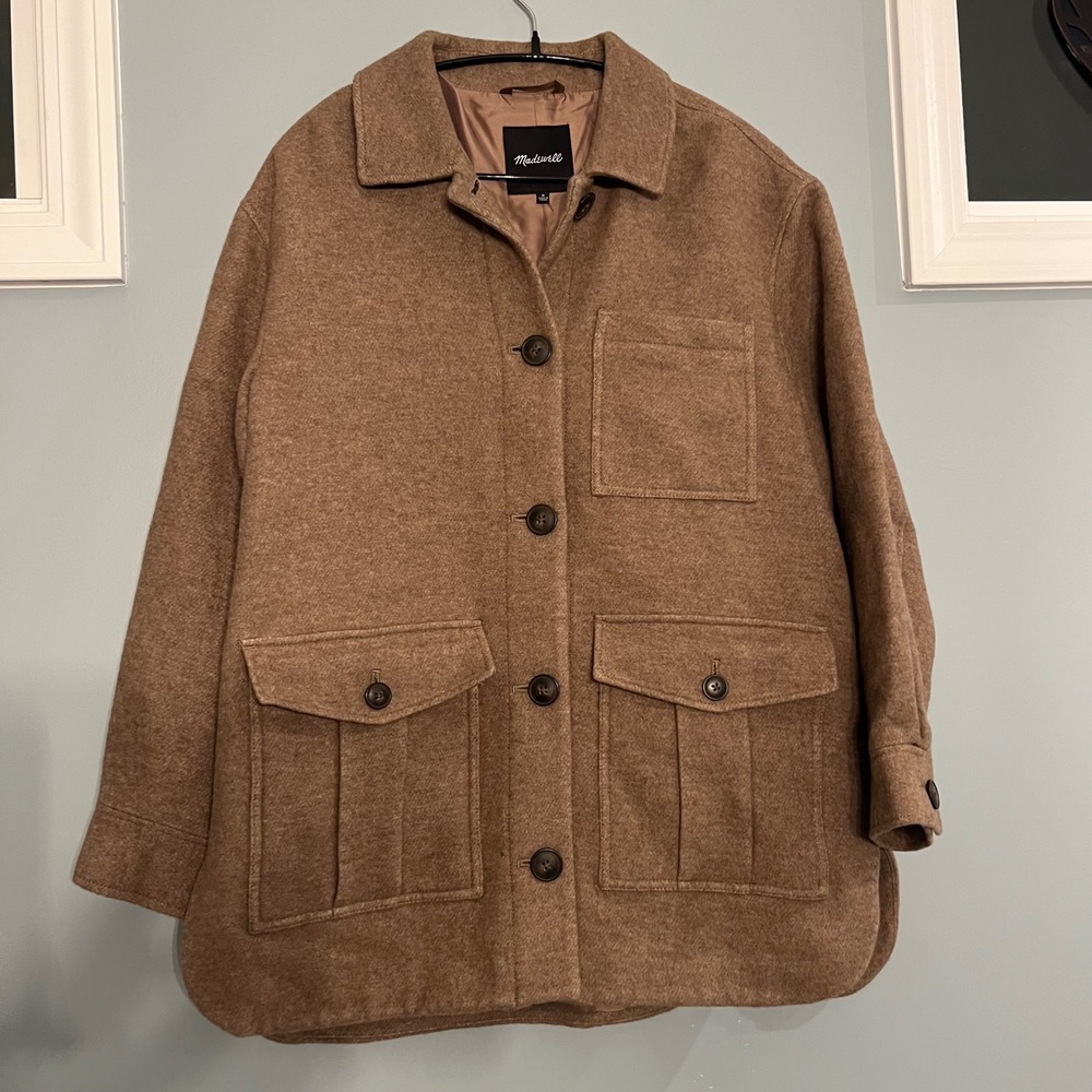 Madewell Belrose Jacket Women Medium Brown Wool Blend Button Front Pockets